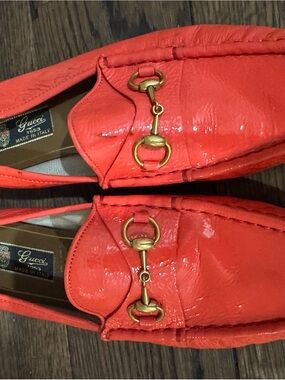 Gucci Red Patent Leather Horsebit Loafers